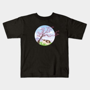 German Shorthaired Pointer Puppy with Spring Blossom Tree Kids T-Shirt